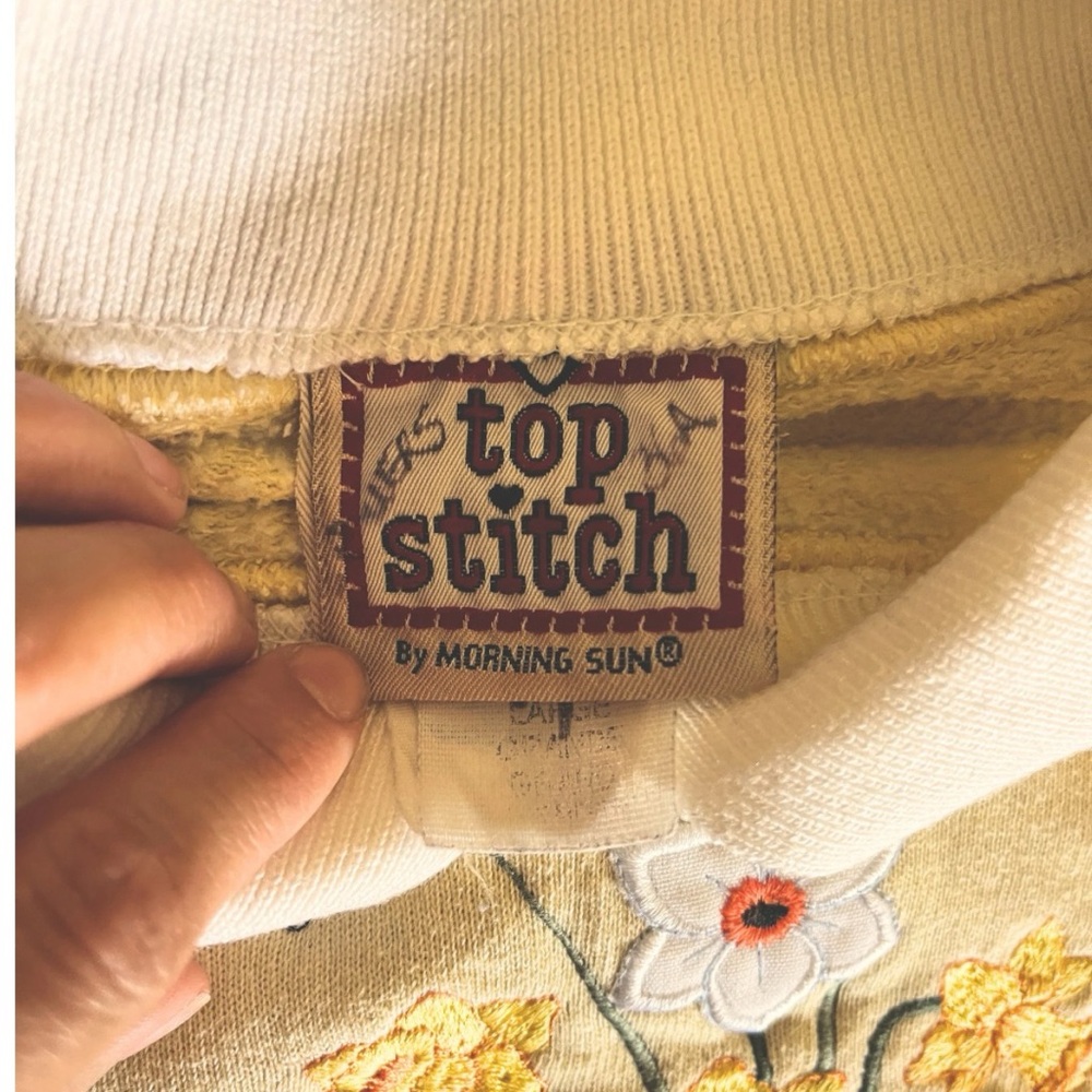 Warm Yellow Crew Neck Sweater with Floral Embroidery - Picture 3 of 3